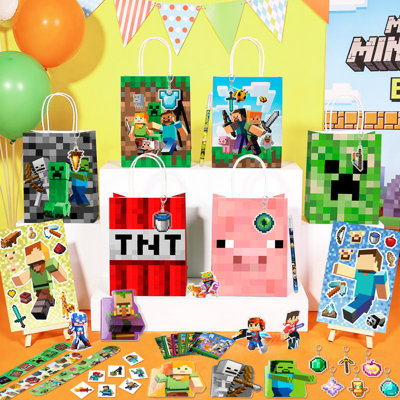 177Pcs Minecraft Party Favors, Minecraft Birthday Decorations