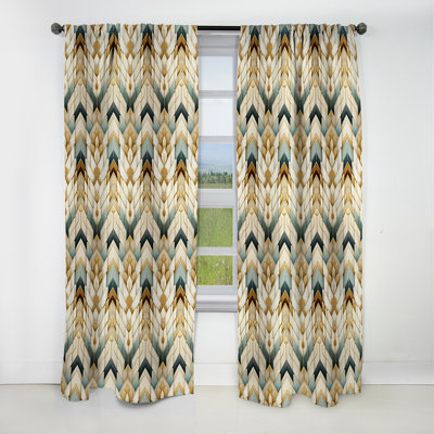 Motif à chevrons dorés et bleus Splendor - Rideau à chevrons - Rideau occultant en velours - 1 panneaux