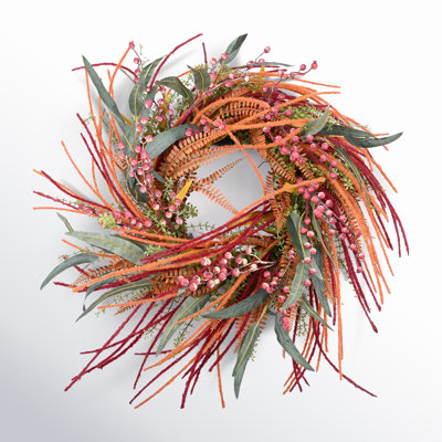 24" Faux Grass Berry Fall Wreath for Front Door