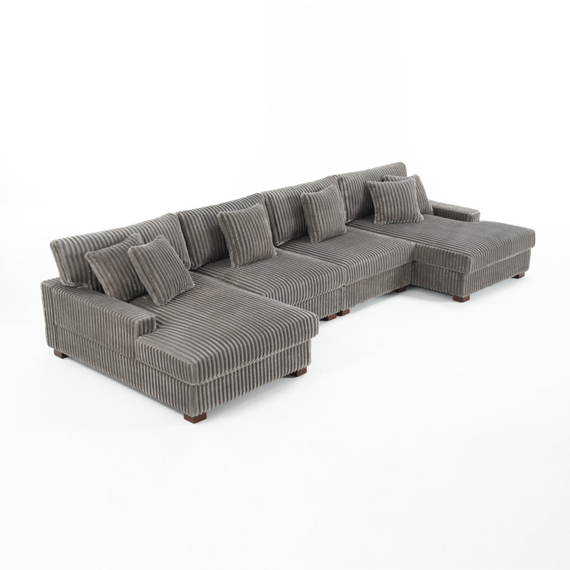 4 Seater Seating Component, Light Grey Faux Fur