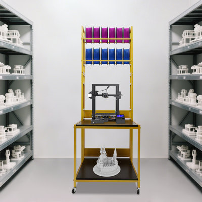 Adjustable 3D Printer Stand with Filament Storage Rack, Mobile Printer Cart with Wheels and 2 Shelves