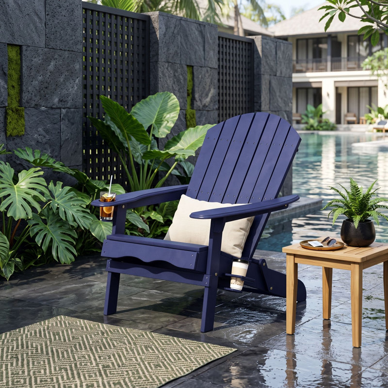 Chaise pliante en bois avec porte-gobelets, Blue