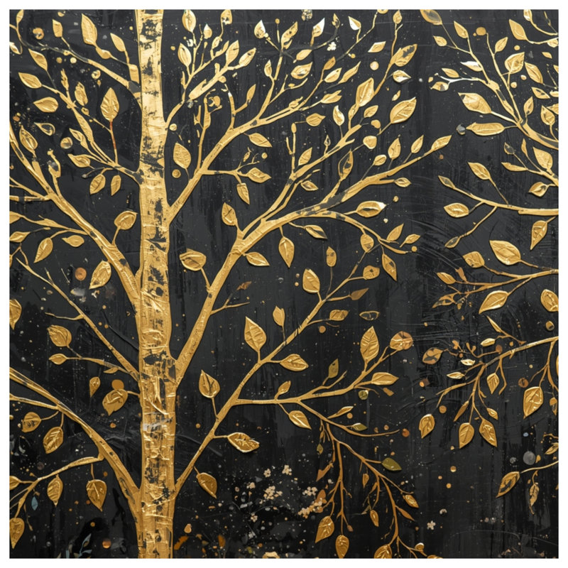 Arbres dorés sur des couvertures noires, L 50 po x H 60 po