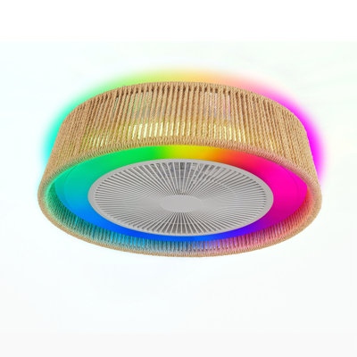21" Modern Rustic Ceiling Fan Light With LED RGB Mood Lighting, Rope Woven Design, Quiet Fan, Semi Flush Mount For Bedroom, Living Room, Or Dining Room ((Silent/6-Speed/Reversible/DC Motor))