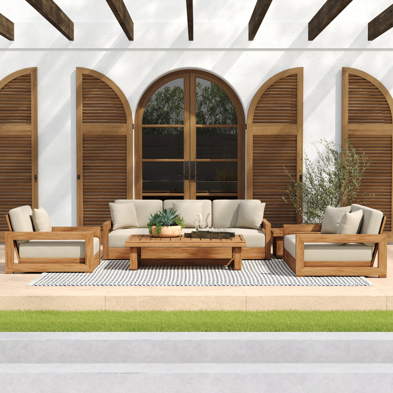 Melrose 5 - Piece Teak Outdoor Sofa Seating Group with Cushions