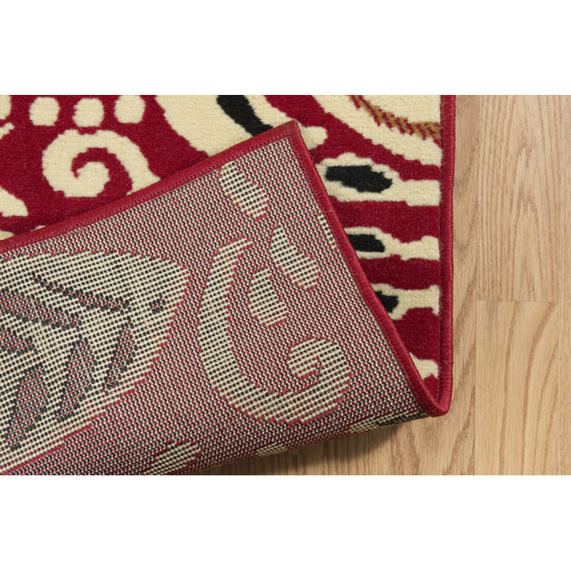 Tapis rouge à motif floral Carlile, 2 pi 3 po x 7 pi 2 po
