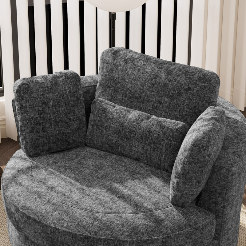 Fauteuil d'appoint en tonneau pivotant surdimensionné rembourré, Gris chenille