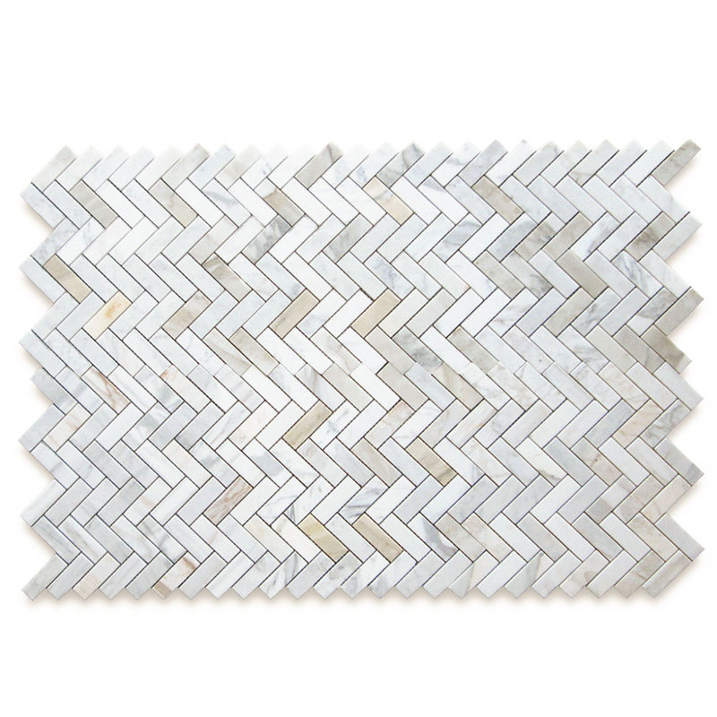 Calacatta 13" x 12" Marble Mosaic Tile, White/Gray