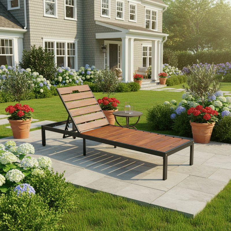 Outdoor Chaise With 6-Gear Adjustable Backrest, Black/Brown