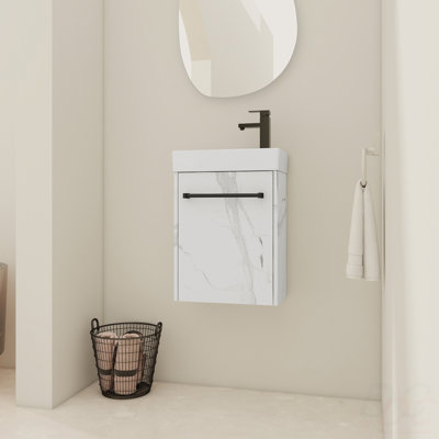 Meuble-lavabo mural 16 po avec lavabo en céramique et porte d'armoire à fermeture en douceur, pour petite salle de bain