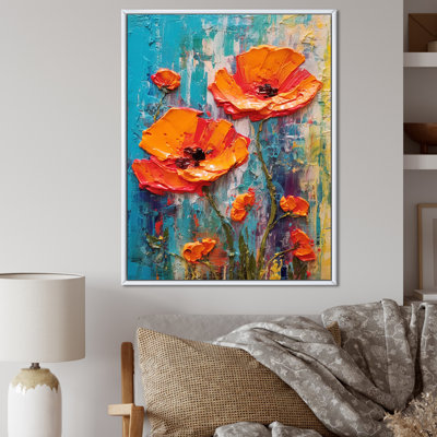 «Blossoming Red Poppes On Teal Sky I», reproduction sur toile