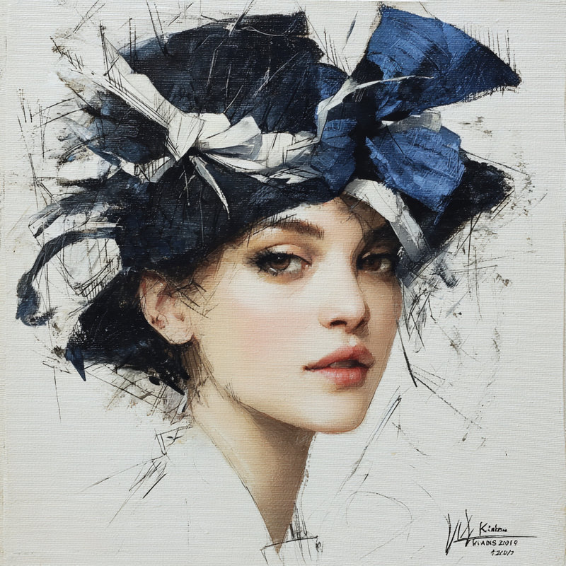 «Blue Ribbon Charm», art mural sur toile tendue, H 20 po x l 20 po