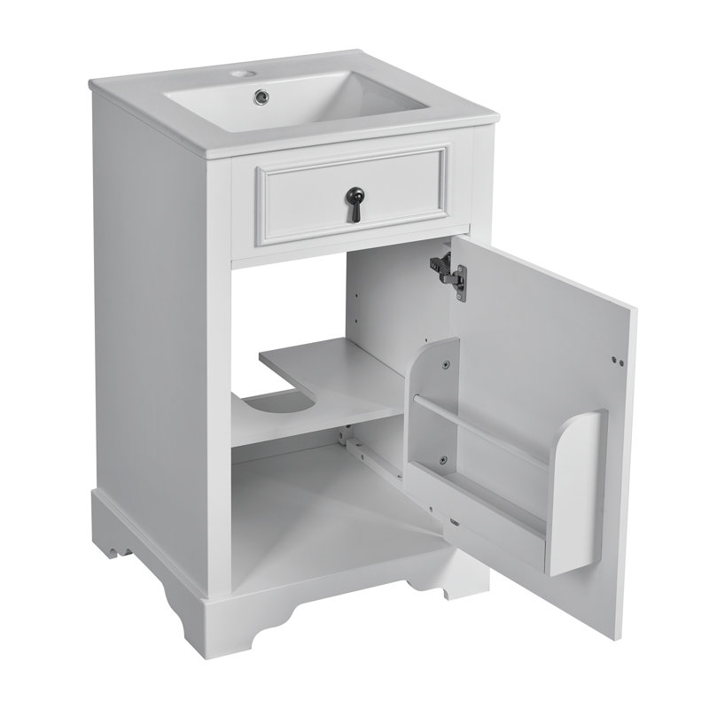 Meuble-lavabo de salle de bain avec lavabo en céramique, Blanc