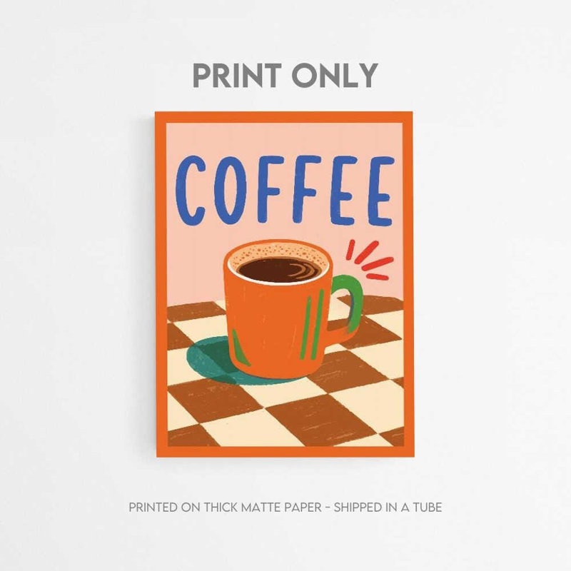 Café, reproduction d'aquarelle - prêt à accrocher, décoration murale, H 48 po x l 36 po, Framed Print with Mat, Blanc