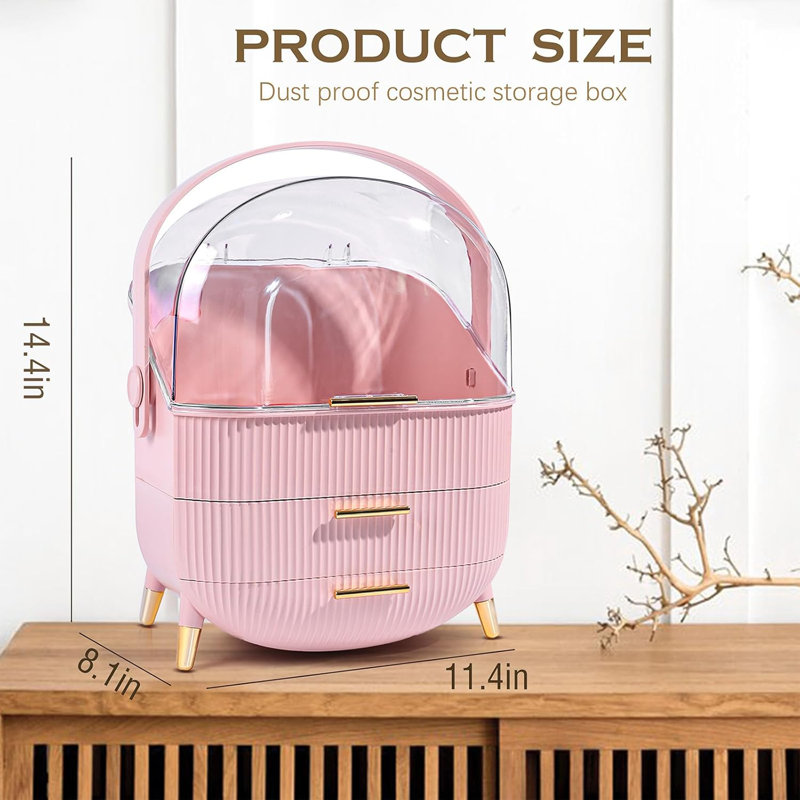 Pink ABS Makeup Organizer with Lid and Drawers