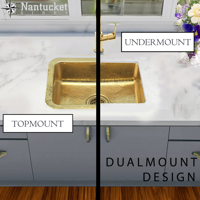 20" Dual Mount Single Basin Kitchen Sink, Brass