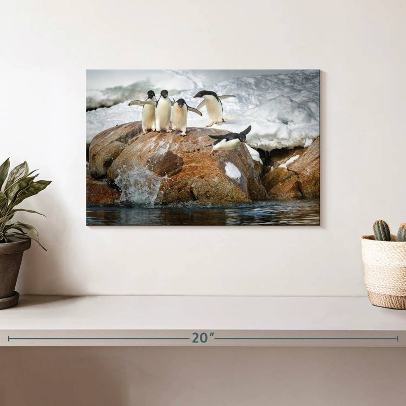 Penguins Diving Into Water, 8" H x 12" W