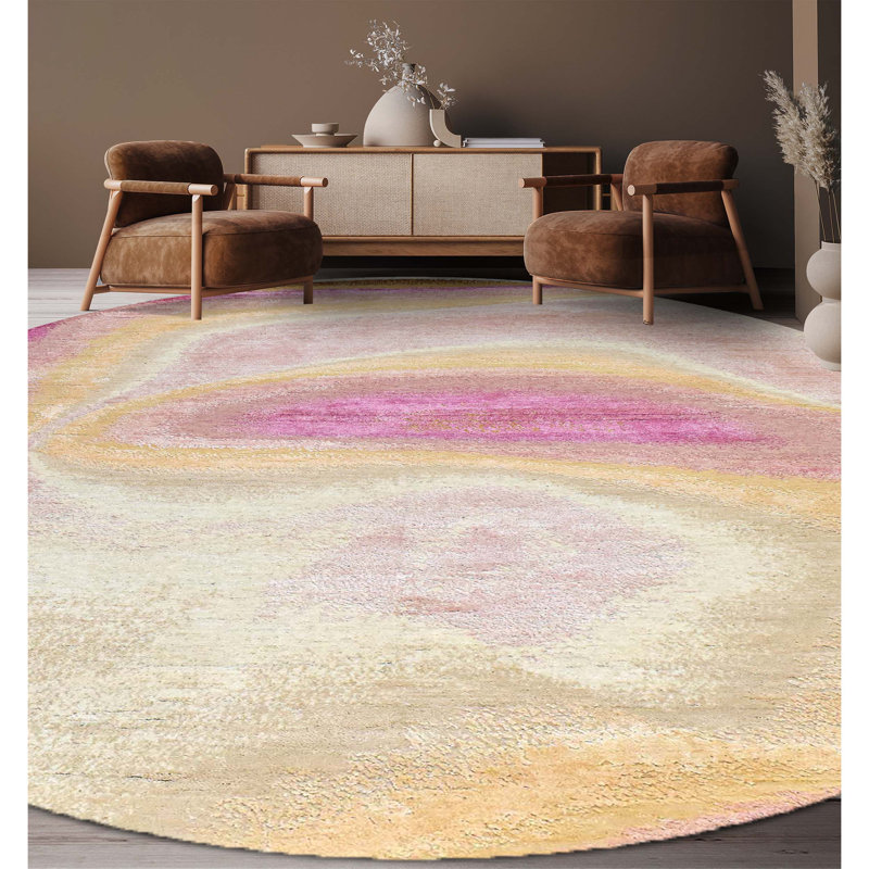 Abstract Area Rug in Yellow/Pink/Brown/White