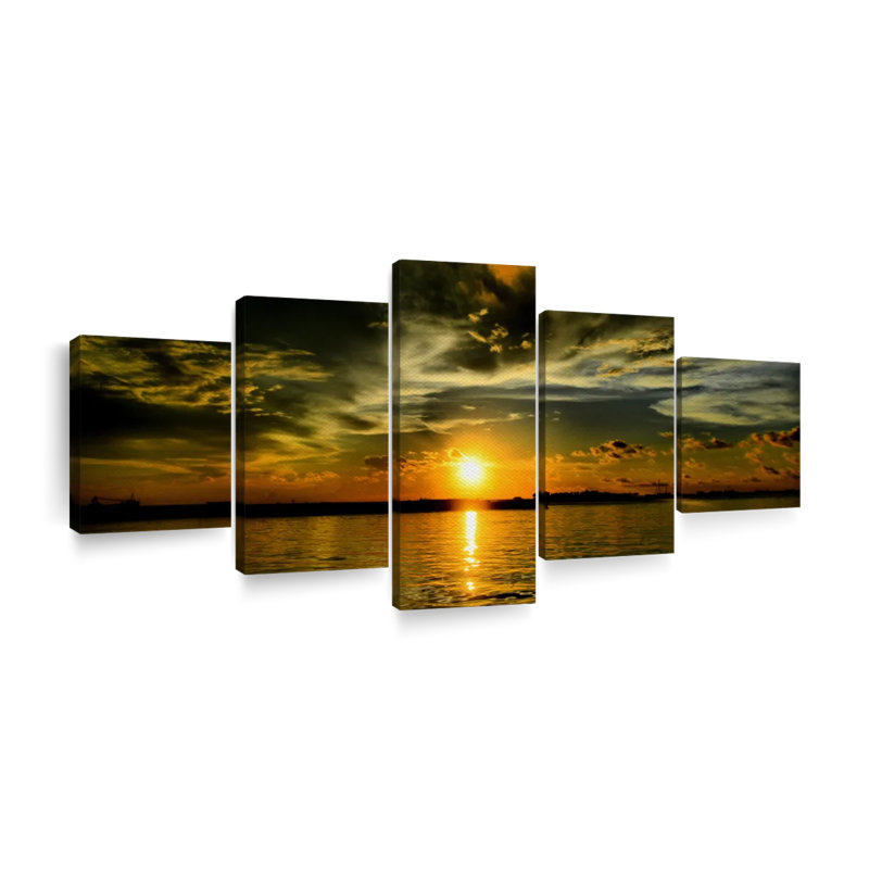 «Glowing Beach Sunset», ensemble de 5 pièces d'art mural sur toile, H 55 po x l 24 po