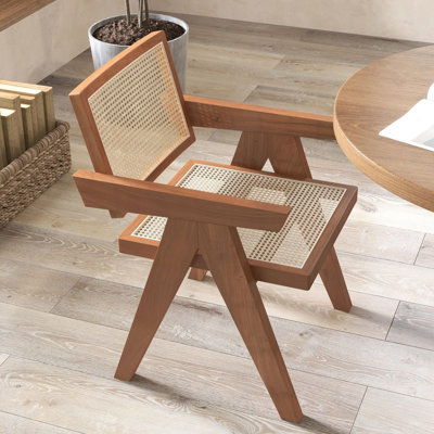 Jamilla Walnut Japandi Rattan Dining Chair with Solid Wood Frame by Red Barrel Studio