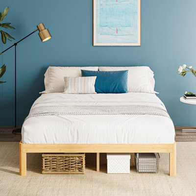 12 Inch Natural Bamboo Platform Bed Frame, Solid Wood Bed with Metal Slats, No Box Spring Needed, Easy Assembly