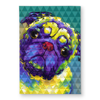 Geometric Curious Pug Door Mat - Yellow Indoor Outdoor Decor