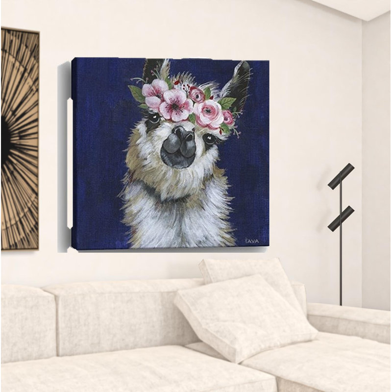 «Watercolor Flower Llama», art mural sans cadre