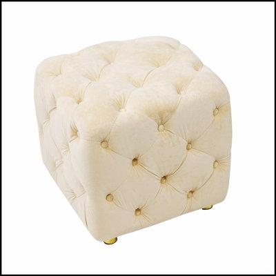 Beige Modern Velvet Upholstered Ottoman, Exquisite Small End Table, Soft Foot Stool With Hidden Storage