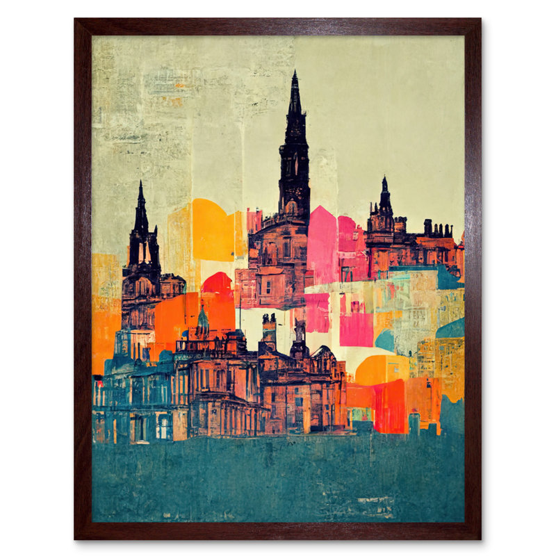 Boho Abstract Cityscape Skyline Folk - Print, Brown Framed Paper, 25.9cm H x 20.6cm W x 1.5cm D