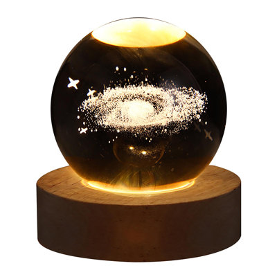 Veilleuse Crystal Ball, système solaire à DEL avec boule en cristal et lampe en bois pour garçons, filles, famille