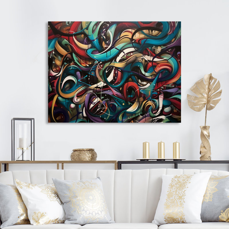 " Blue Red Graffiti Blend ", 24" H x 32" W x 1" D, Wrapped Canvas