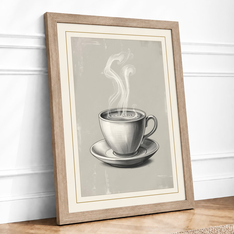Quiet Morning Coffee Minimalist - Framed Print, A4 - 29.7 x 21.0 cm, Oak