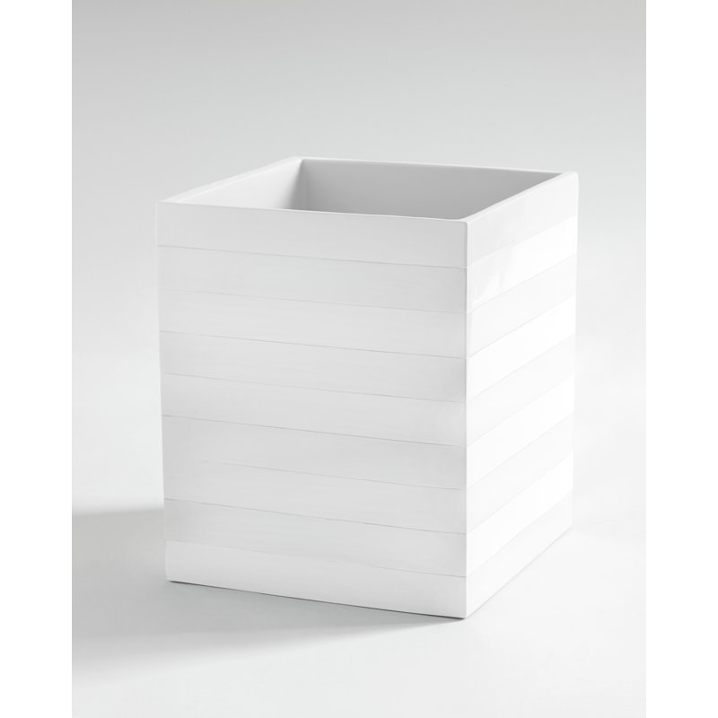 White Lacquered Plastic Striped Waste Basket