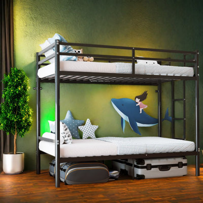 Lits superposés modernes en métal avec rangement, deux lits simples superposés, noir gain de place