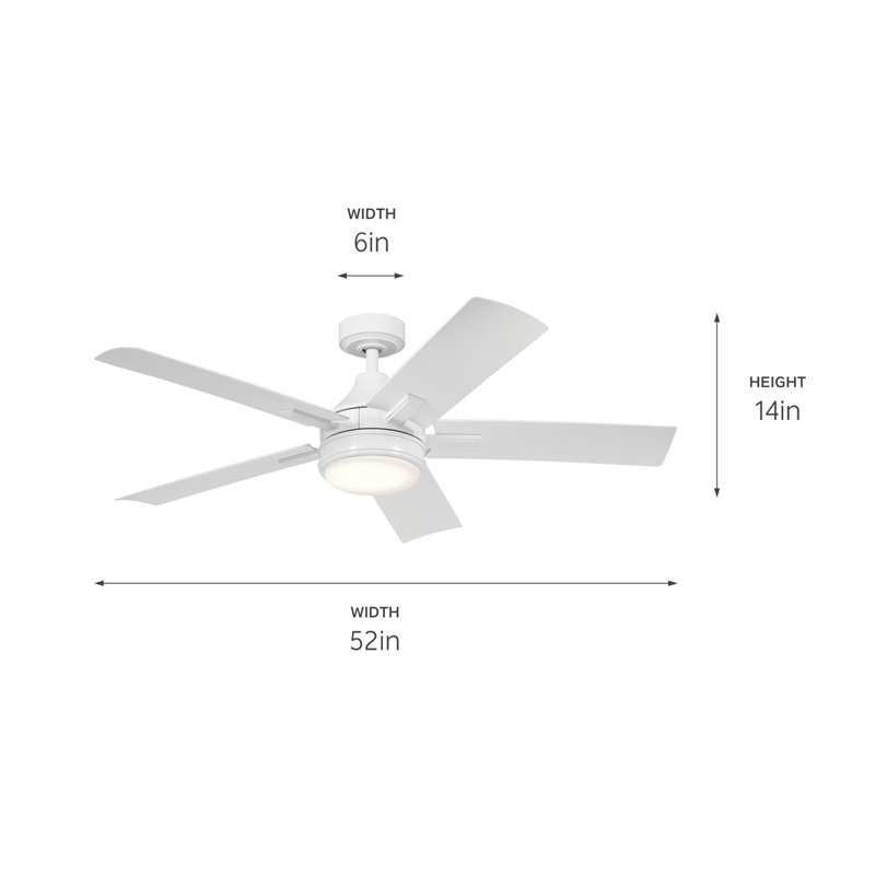White Steel 52'' Ceiling Fan with Integrated LED Light