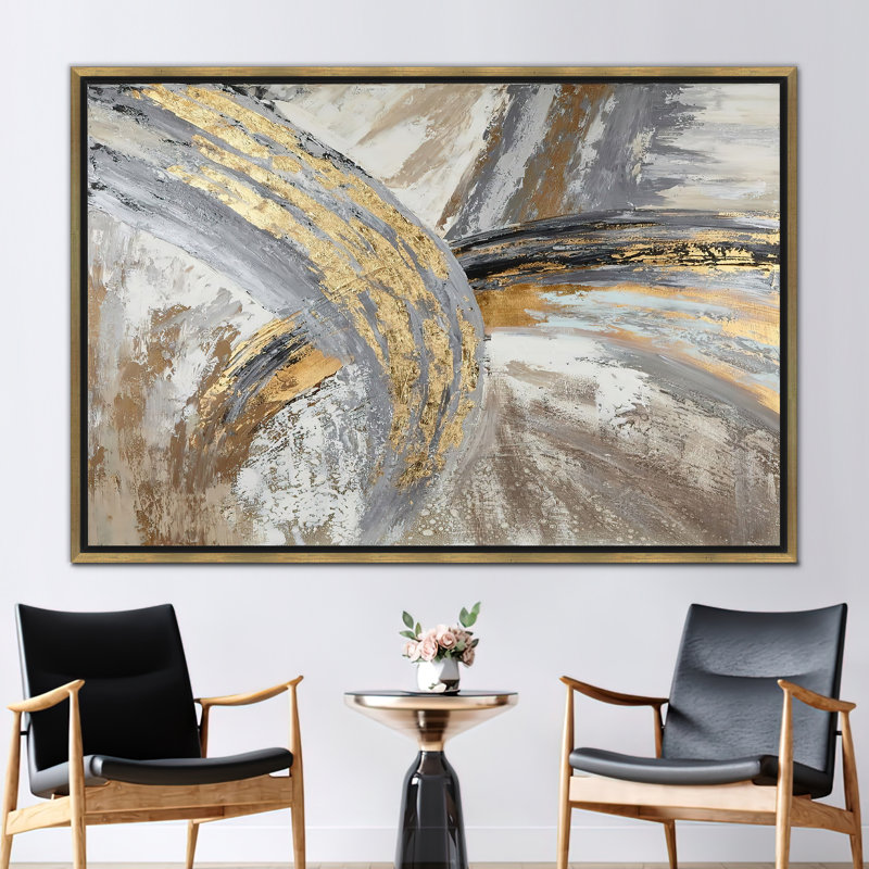 Abstract Wall Art - Contemporary Canvas Decor for Modern Homes, Framed Print without Mat, Gold, 60 cm H x 90 cm W