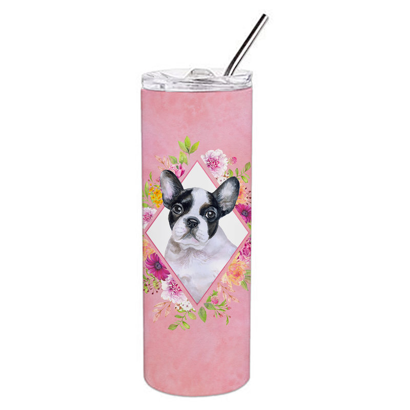 E23BF9F8391D466E9CA4F8DFEBD9A7DB de verre 20 oz à double paroi en acier inoxydable chiot, Bouledogue français, Rose