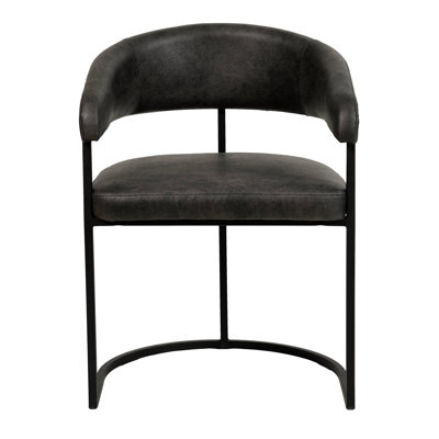 Cashawn Upholstered Dining Chair – Curved Back, Padded Seat on Powder-Coated Iron Frame – Modern Contemporary Faux-Leather Side Accent Chair