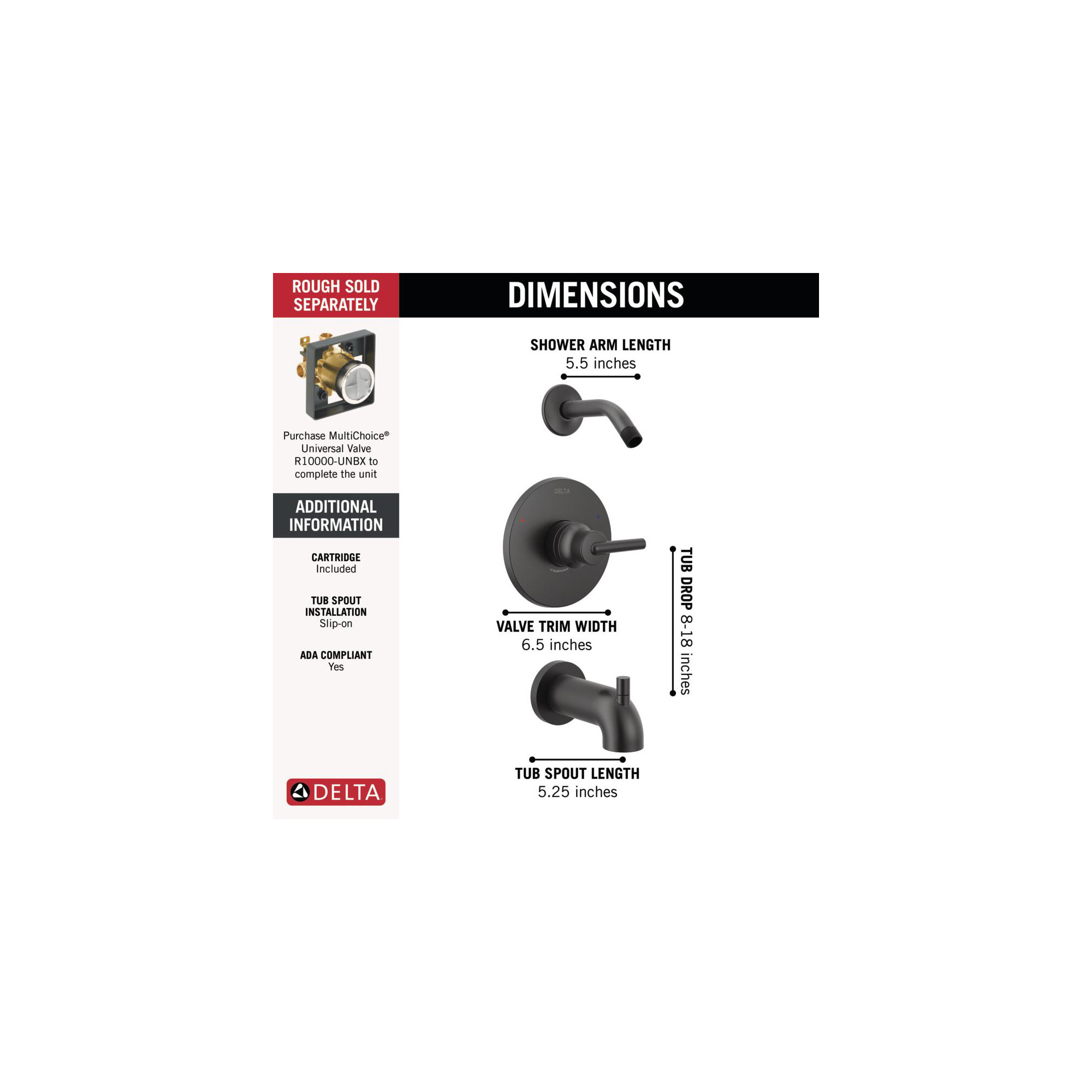 Trinsic® Tub and Shower Faucet, Matte Black