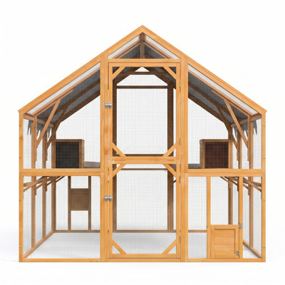 Large Outdoor Wooden Chicken Coop/Cat House, 110-inch Hen Pen, with Rest Area and Perches