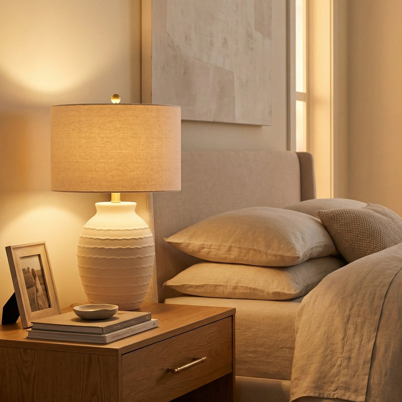 21’’ Ceramic Table Lamp with Beige Fabric Drum