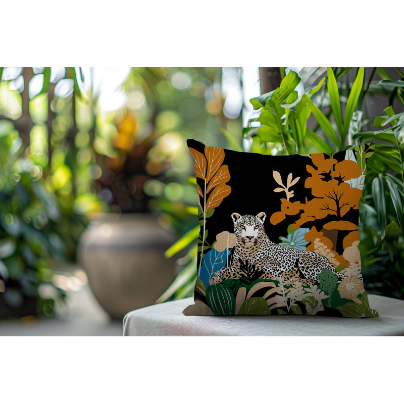 Oreiller carré réversible intérieur / extérieur Tai Leopard, Orange, Carré 20 po