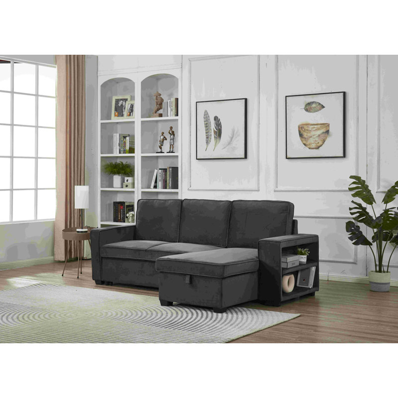 Malachi Upholstered L-Shaped Sectional Reversible, Dark Gray Velvet