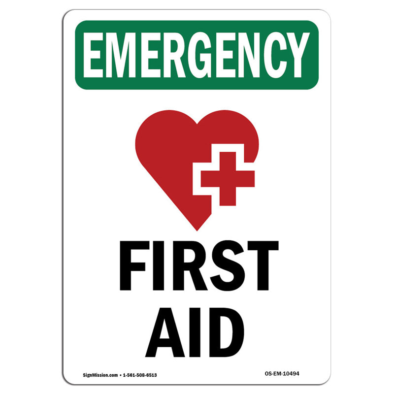 First Aid With Symbol Aluminum Sign 12 x 18, 18" H x 12" W x 0.1" D