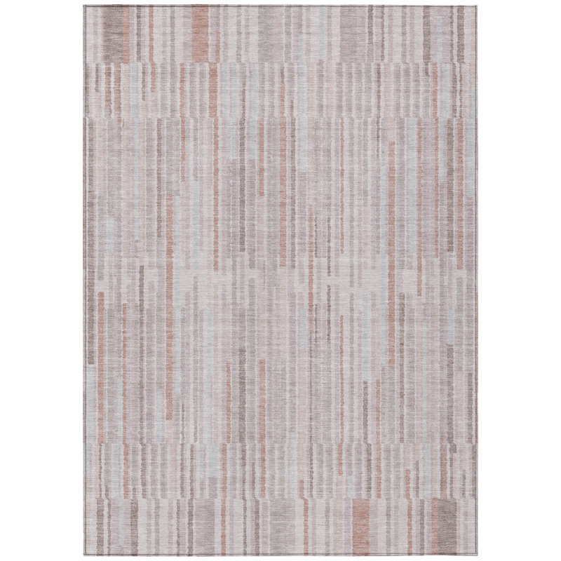 3' X 5' Coral And Beige Striped Washable Indoor Outdoor Area Rug