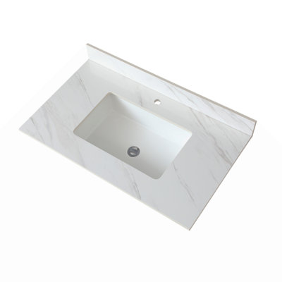 Marble Vanity Top,  Vanity Top With Pre-Drilled Faucet Holes, Bathroom Vanity Top With Undermount Rectangular Middle Sink And Bianco Carrara Venato