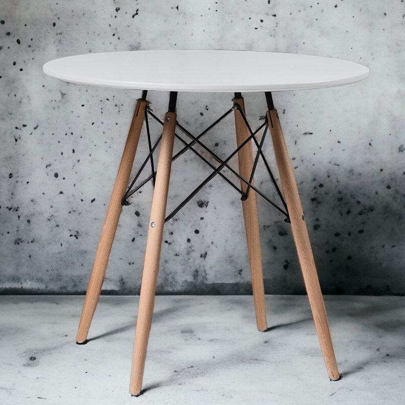 Rafelo Round Solid Wood Dining Table, White