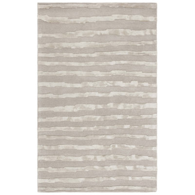 Claudiane Hand Tufted Wool/Cotton/Viscose Striped Rug in Grey