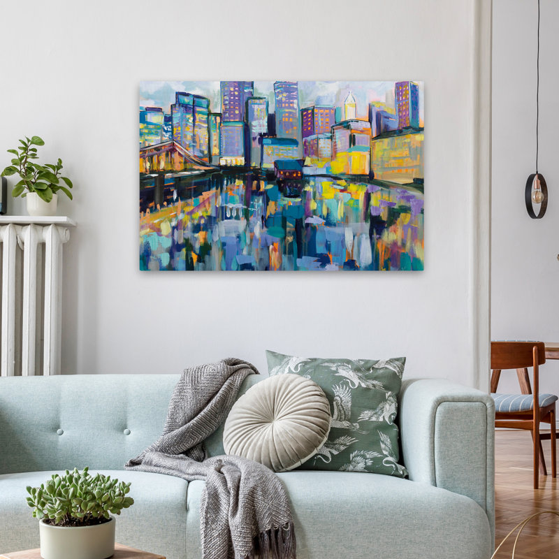 Bleu et art de Boston Harbor, H 24 po x l 36 po