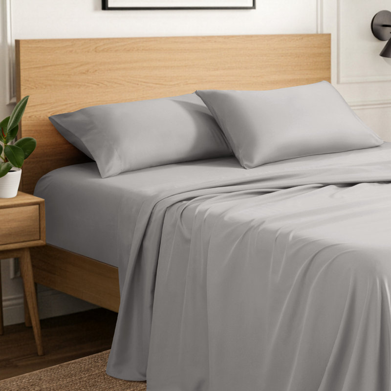 Ensemble de draps en micro-fibre, Ensemble de draps pour lit simple avec 1 taie d'or, Gris clair